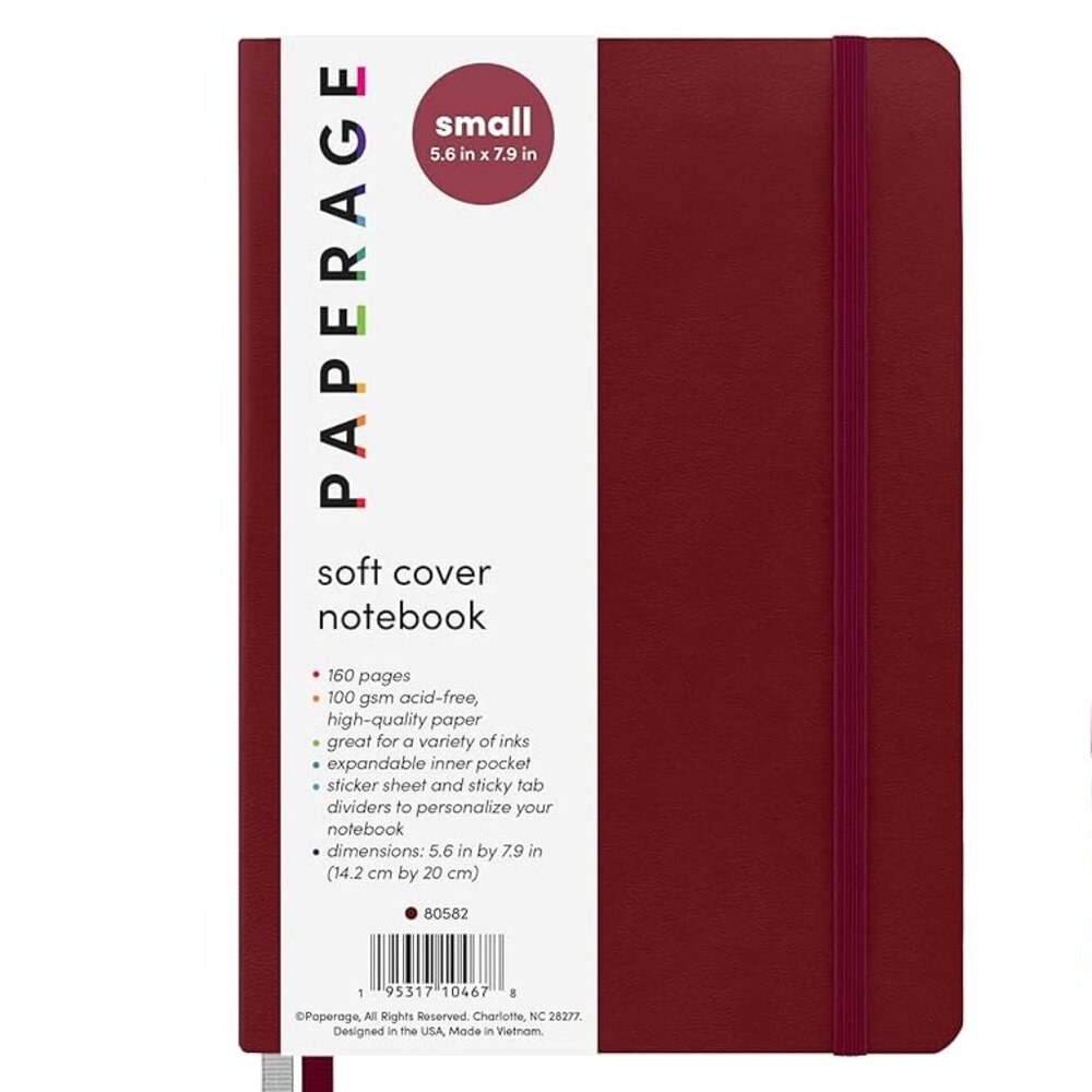 Paperage / Small Red Lined Notebook with Bookmark and Enclosure Band